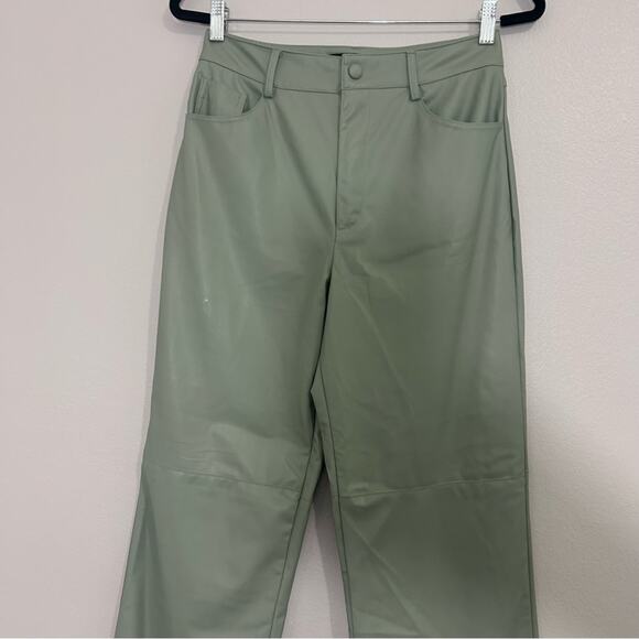 Zara Sage Green Faux Leather Wide Leg Pants Size Medium - Picture 4 of 11